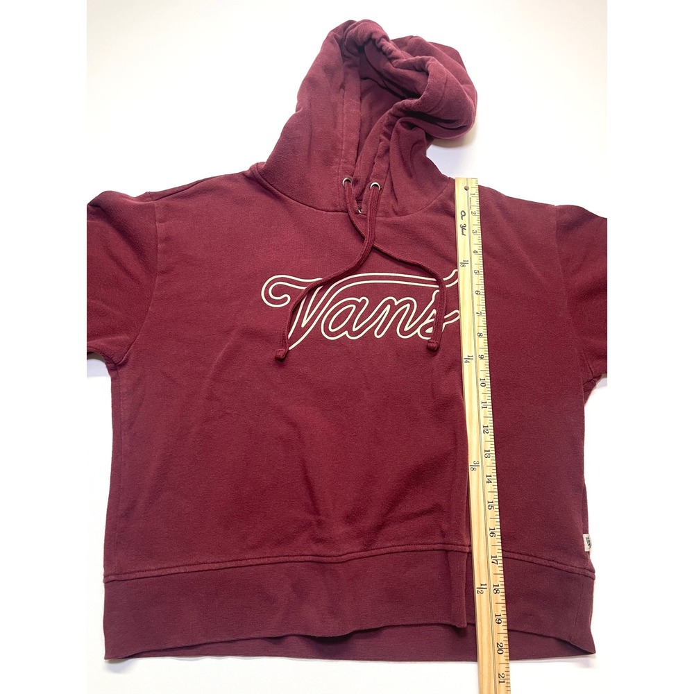 Vans Burgundy Maroon Script Logo Cropped Hoodie Skater Y2K Womens Small 039 - Picture 5 of 9